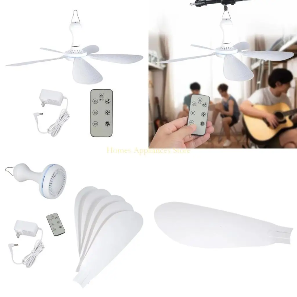 

D0AB Легкий портативный подвесной вентилятор с лопастями 70 см Таймер дистанционного управления Шнур питания 2 м