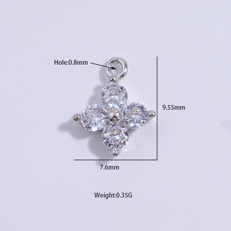 S925 Sterling Silver 9.5m*7.6mm Cubic Zirconia  Flower Charms Pendant for Jewelry Necklace Making SD42