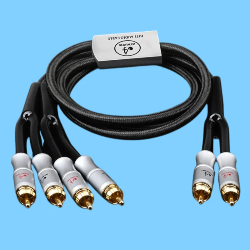 【153】HiFi 2RCA to 4RCA Cable 6N OFC Spiral Nerve Wire RCA Stereo Male to Dual RCA Stereo Plug Male for Sound Card to Speaker