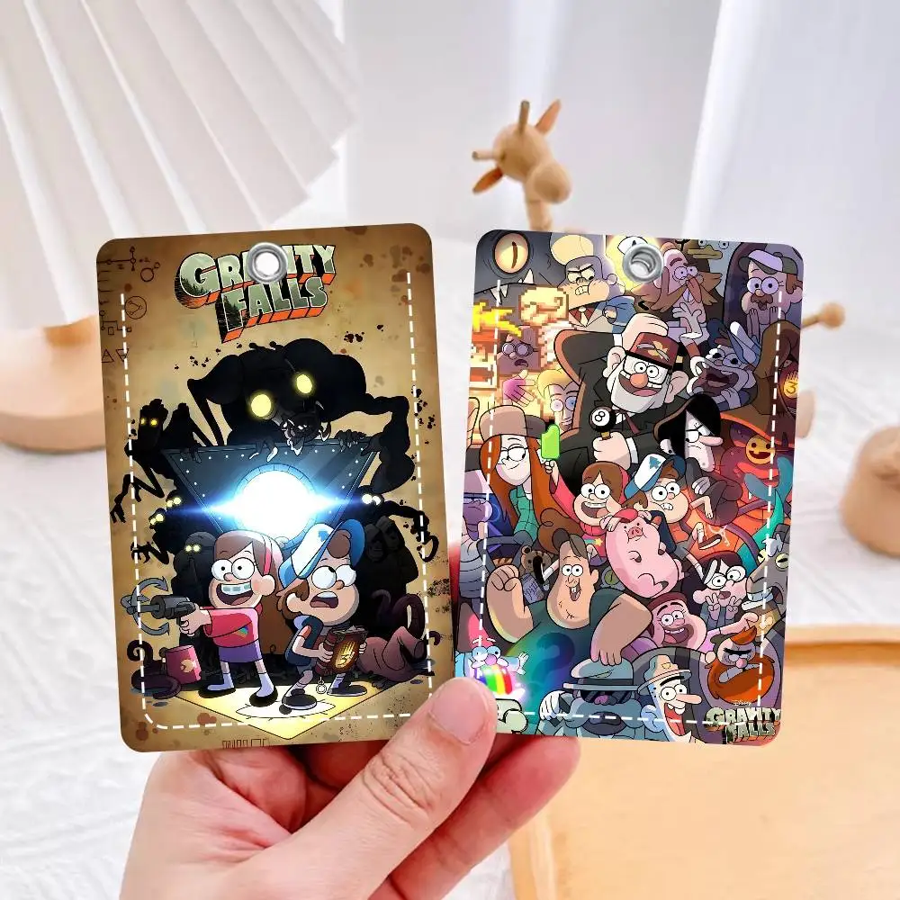 

Классический кожаный чехол для карт с изображением героев фильма «Гравити Фолз», брелок для ключей, держатель для карт с кольцом для ключей для повседневного использования