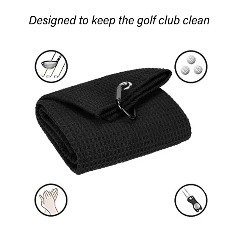 Golfs Towel Microfibers Wipe Cleaner Golfs Head Cleanings Cloth with Buckle Hook Resistance Clip Golfs Club Wiping Cloth