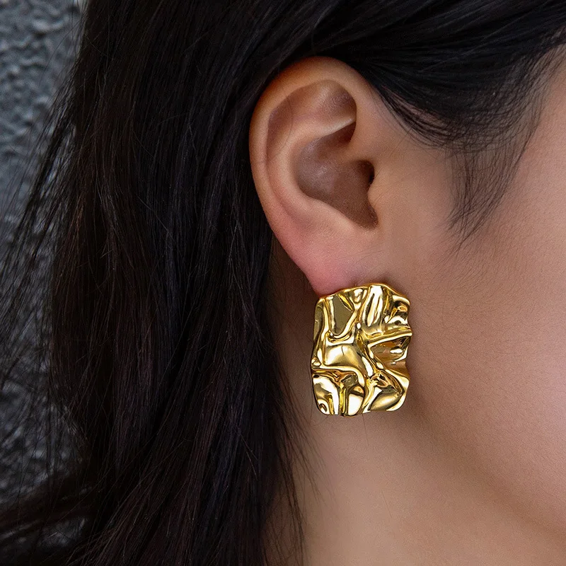 Kissmoon Fashion Multiple Styles Stainless Steel Gold Color Irregular Texture Heart Geometry Earrings Women Party Jewelry Gifts