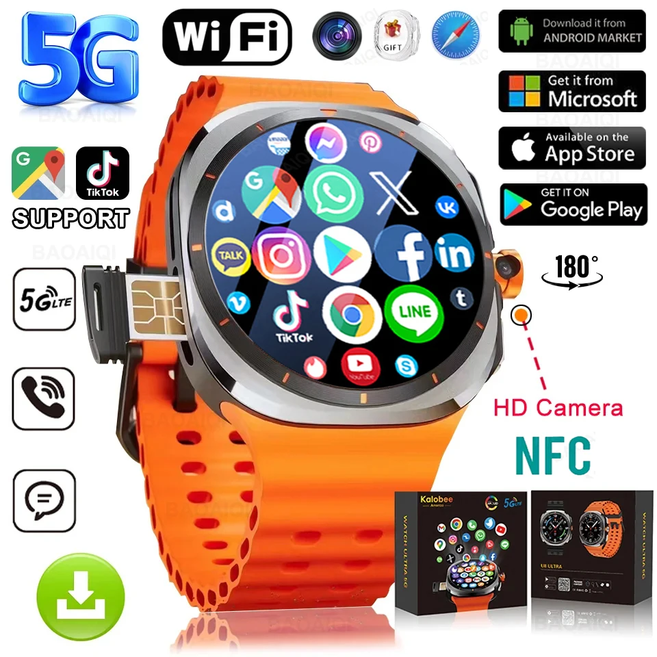 Watch 7 Ultra Smart Watch Men HD Video Call Smartwatch 4G/5G Sim Card NFC WIFI Rotary Camera Global Calling GPS Google Map Clock