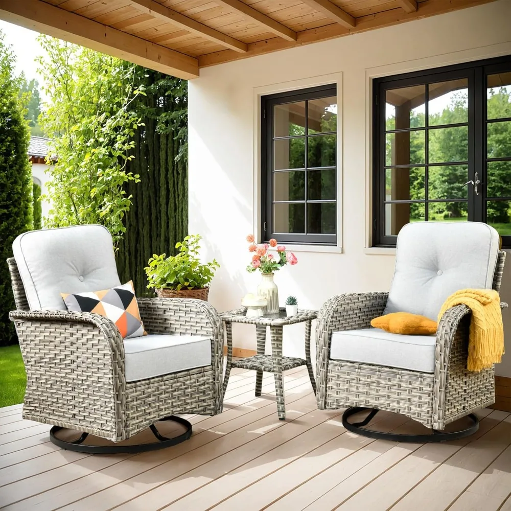 

Patio Swivel Rocker Wicker Chairs - High Back Outdoor Swivel Rocking Chair Set of 2,Patio Swivel Glider Rocker 3 Pieces Bistro