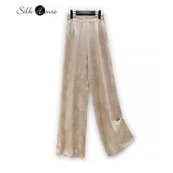 2024 Women's Fashion New Design Sense 100% Natural Mulberry Silk Satin Flat Waist Breathable Straight Leg Pants