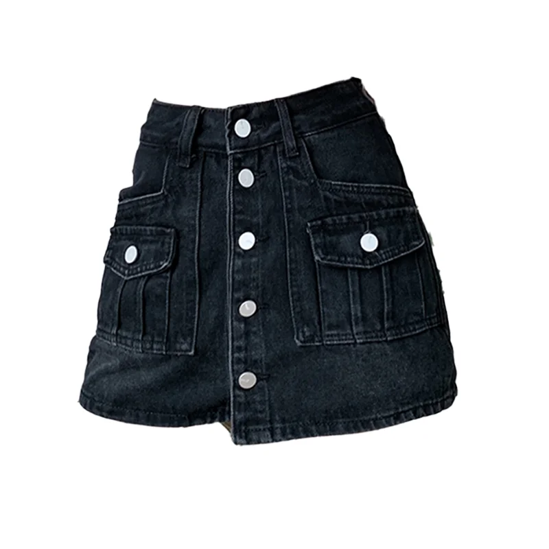 Women Black Mini Denim Shorts Skirt High Waist Y2k Shorts Jeans Korean Jeans Skirt Streetwear Harajuku 2000s Goth Clothes Summer