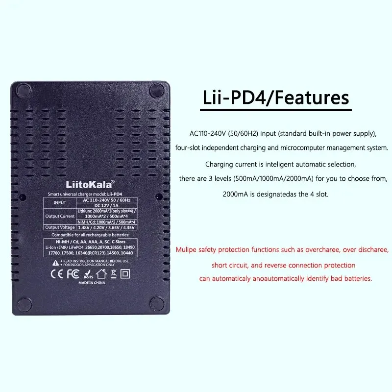 Ładowarka LiitoKala Lii-PD2 LII-PD4 do akumulatorów litowych 18650 26650 21700 18350 AA AAA 3,7 V/3,2 V/1,2 V