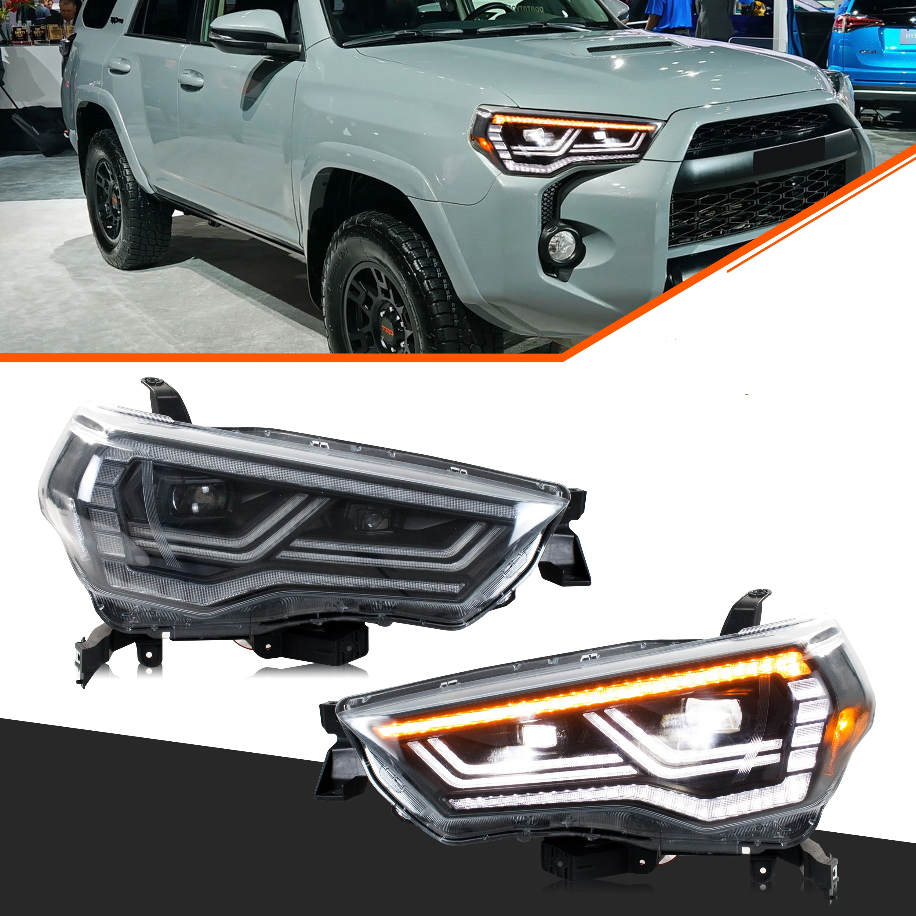 

Светодиодные фары для Toyota 4Runner 2014-2024 SR5 с ДХО, проектором и последовательным сигналом поворота, передние фары в сборе [Не подходят для моделей 2010-2013]