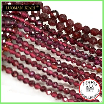Fine 100% Natural Stone Beads Faceted Red Garnet Loose Round Gemstone For Jewelry Making DIY Bracelet Necklace Charm 2-4mm