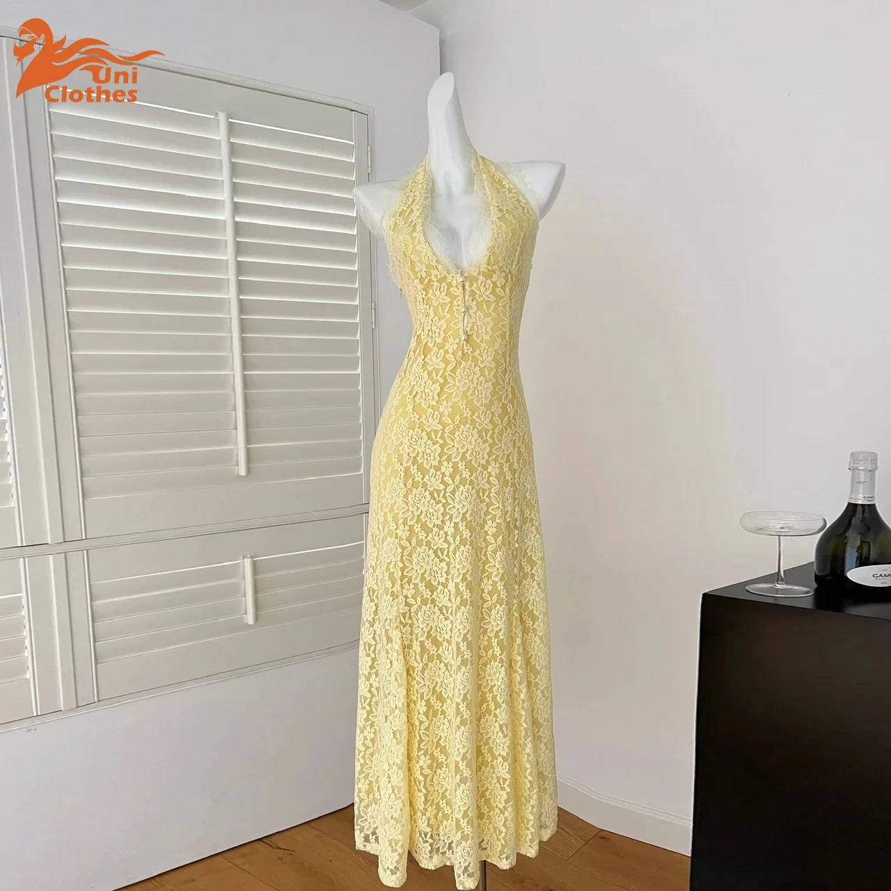 UNI Seksowna Sukienka Bez Ramion w Kształcie Litery A z Marszczeniami, Koronką, Wyszczuplająca, Słodka, Elegancka, Fairycore, Plażowa, Boho, Vestido, Koreańska Letnia Sukienka Damska, Sukienka Syrenka