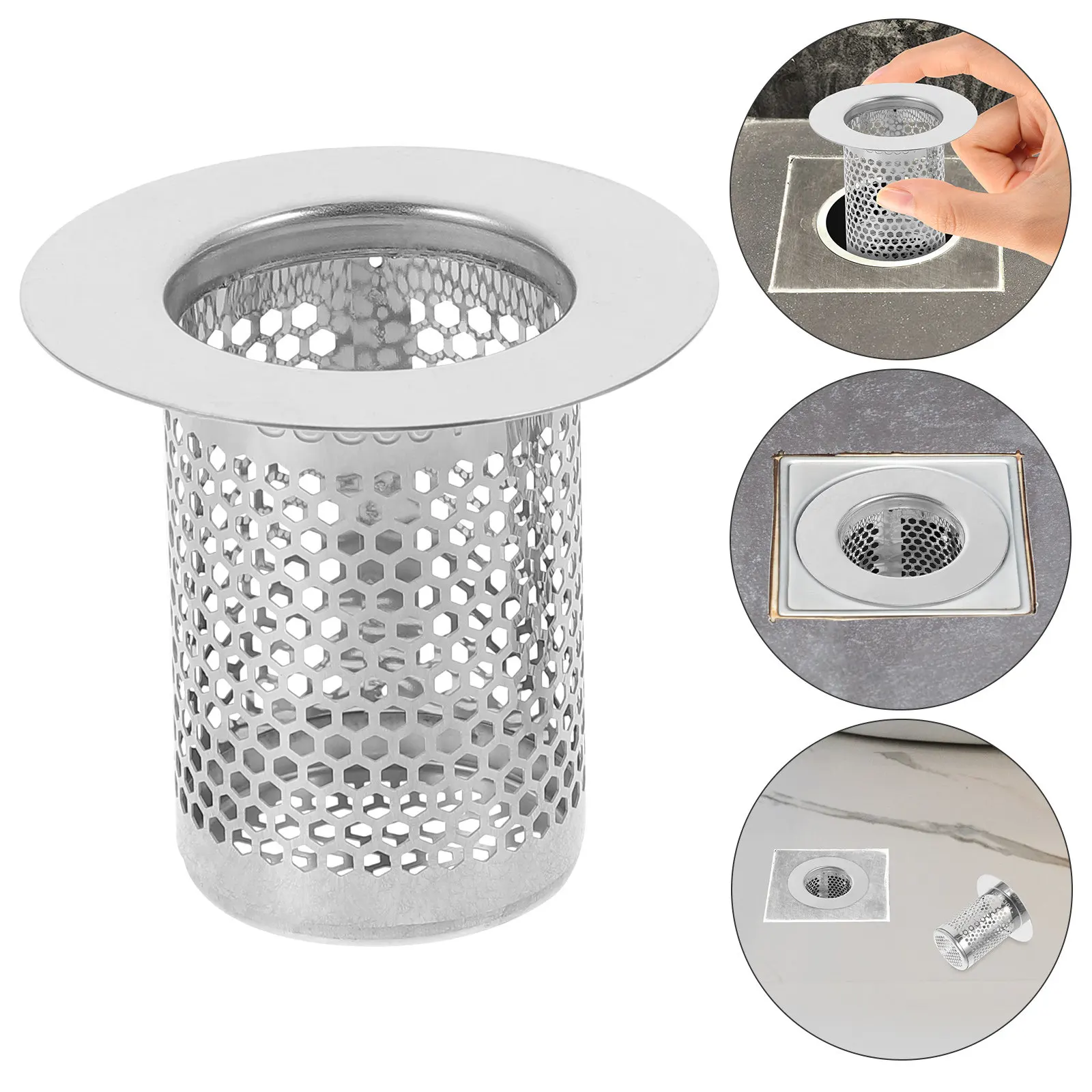 

2Pcs Stainless Steel Floor Drain Strainer Metal Filter Net Sewer Hair Catcher Shower Drain Cover Anti-Clogging