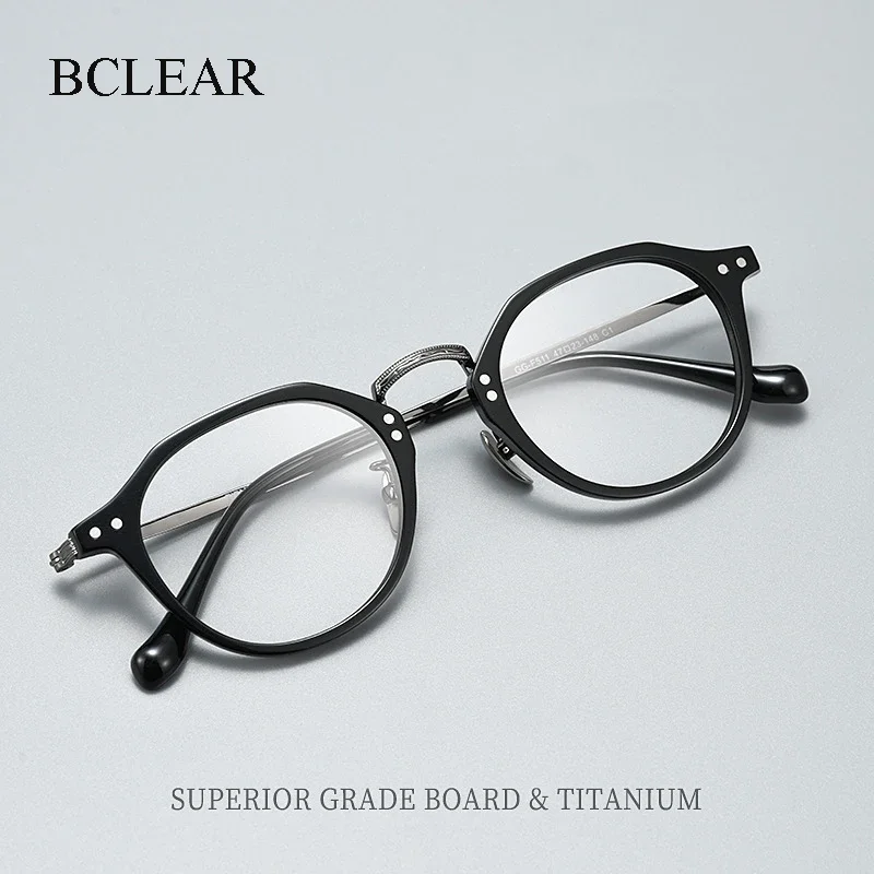 

BCLEAR Carved Retro Literary Acetate Glasses Frame Women Versatile Titanium Legs Polygonal Men's Eyeglass Fashion Spectacles