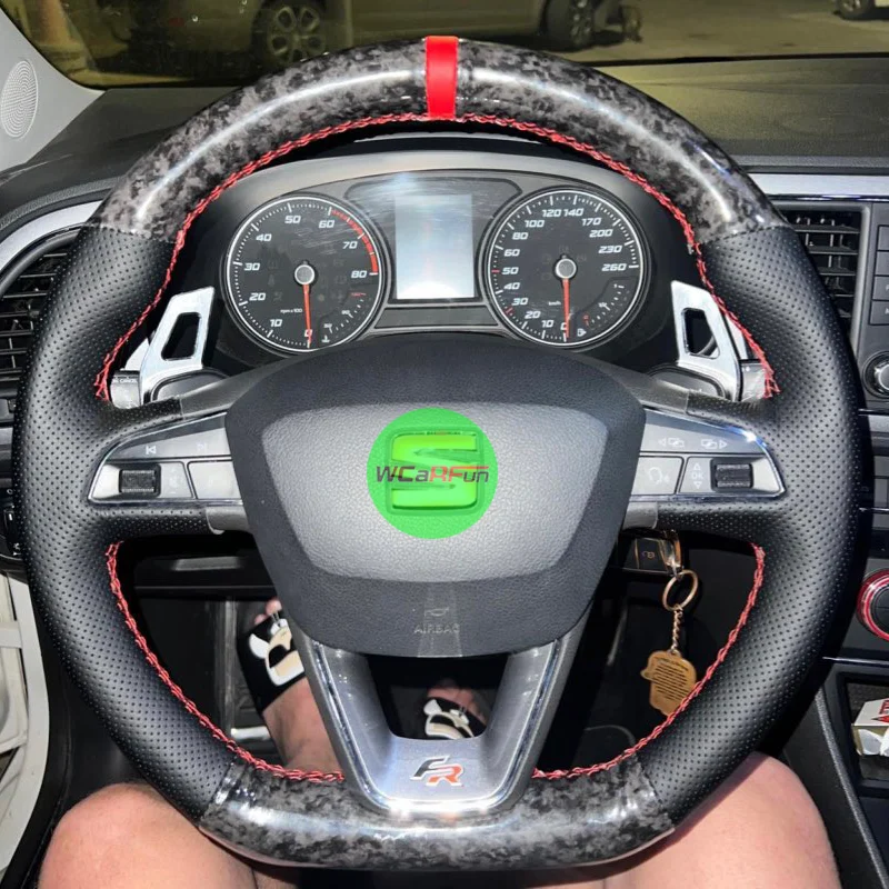 Anti-Slip Black Forged Carbon Braid Car Steering Wheel Cover For Seat Leon Cupra R Leon ST Cupra Leon ST  Ateca Cupra Ateca FR