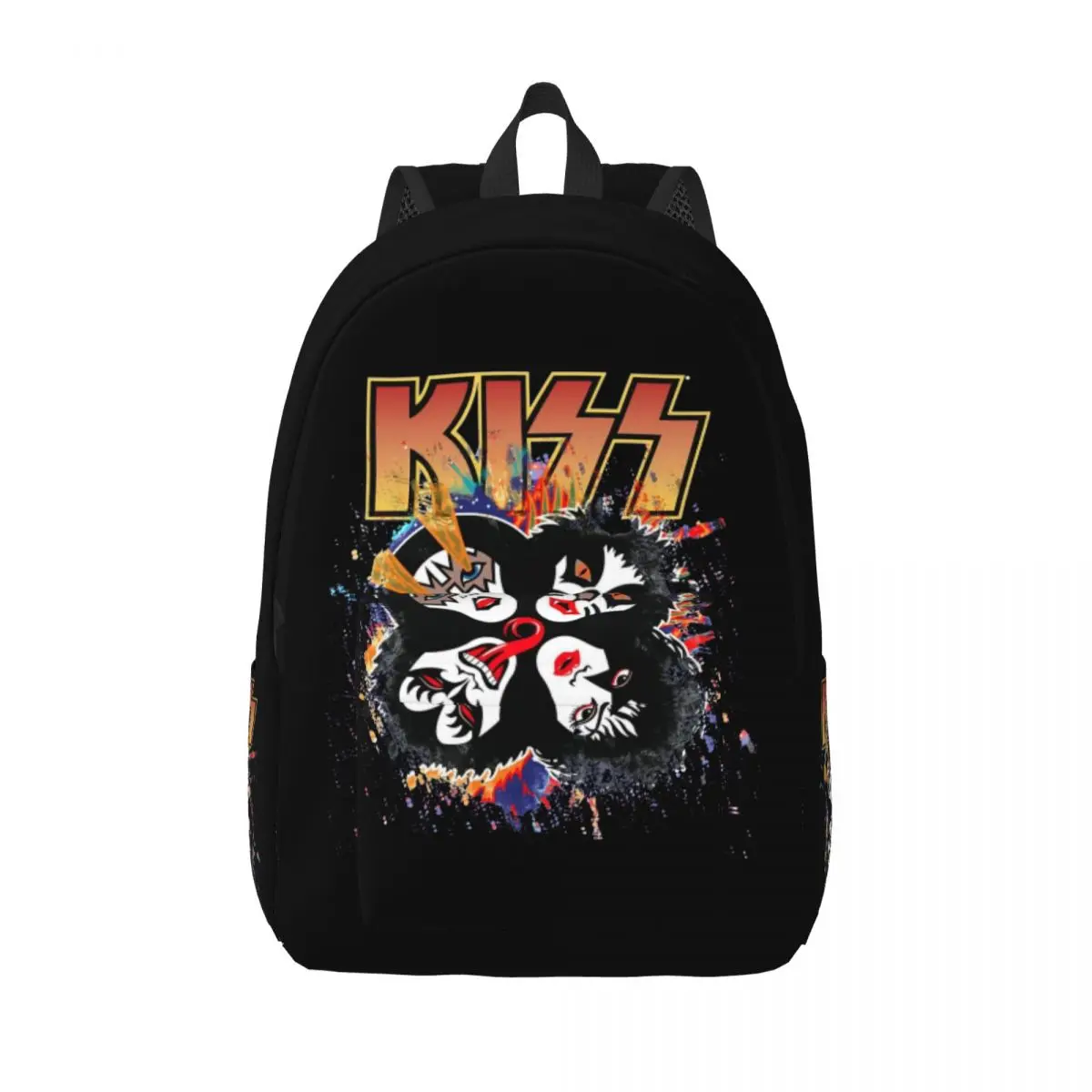 KISS The Band Rock And Roll Over Splash Backpack for Men Women Fashion Student Hiking Daypack Laptop Shoulder Bag with Pocket