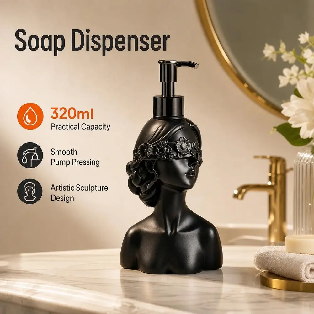 320ML Blindfold Girl Figure Soap Separate Bottle Shatter-Resistant Vinyl Design Black White Press Lotion Bottle Artistic Decor
