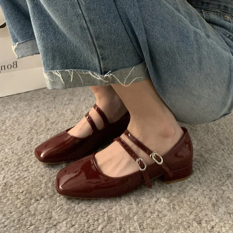 Crystal Women Pumps Fashion Girls Shallow Buckle Soft Leather Mary Jane Shoes Ladies Elegant Low Heel Shoes image 2