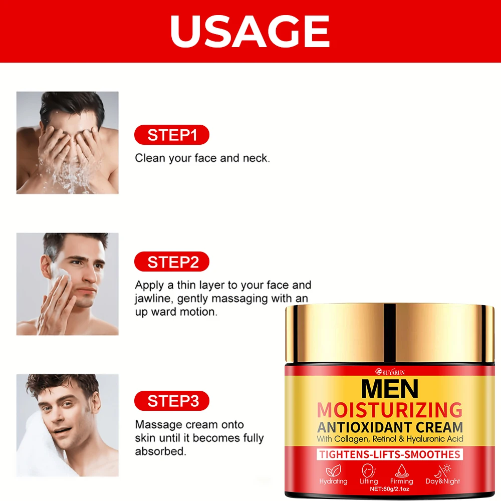 SUYARUN Men's Firming Anti-Aging Face Cream - Intense Hydration, Fast-Absorbing & Oil-Free Formula for All Skin Types.