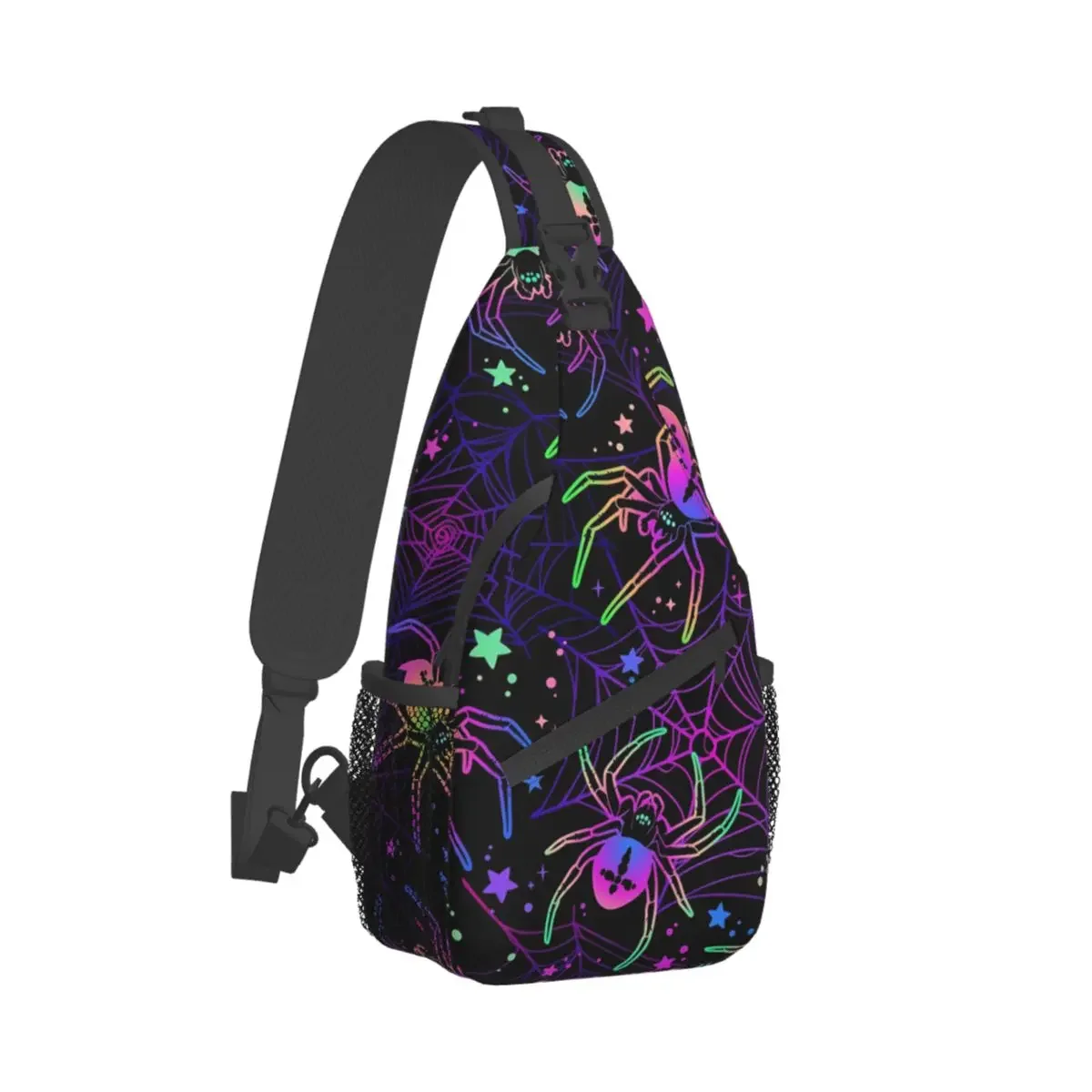

Multicolored Spiders Crossbody Chest Bags Neon Pattern Pockets Travel Pack Messenger Sports Teens Shoulder Bag Unisex