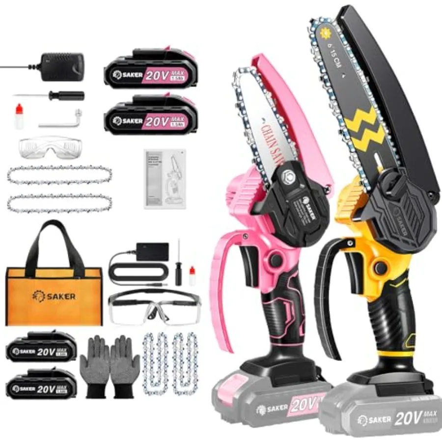 Mini Chainsaw Cordless 6-Inch 2023 Upgrade Switch Security Lock and Saker Mini Chainsaw Portable Electric Pink Mini Chain
