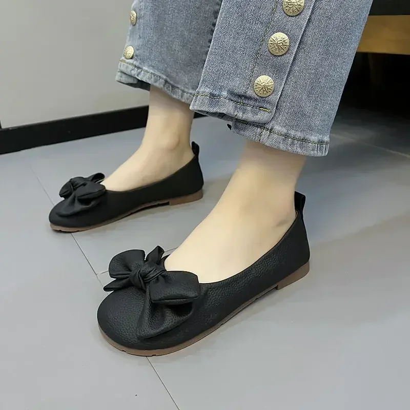 Thin sole foldable ballet flats women travel hotel shoes wide foot ladies butterfly knot loafers woman orthopedic shoe