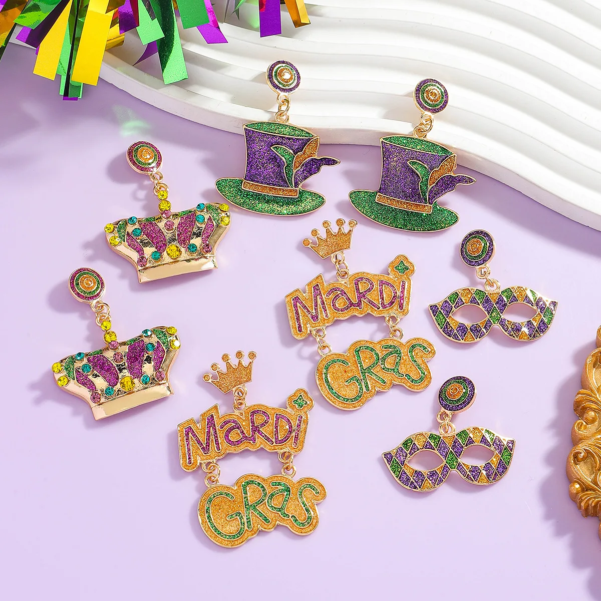 Carnival mask letter crown hat personalized design earrings simple in fact geometric earrings