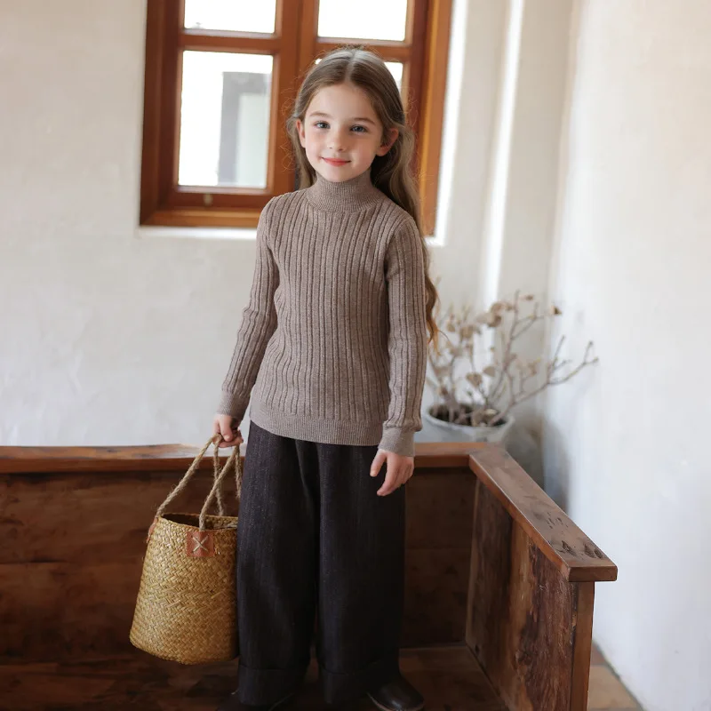 

2025 Autumn/Winter New Product: Children's Versatile Half High Collar Solid Color Warm Knitted Sweater