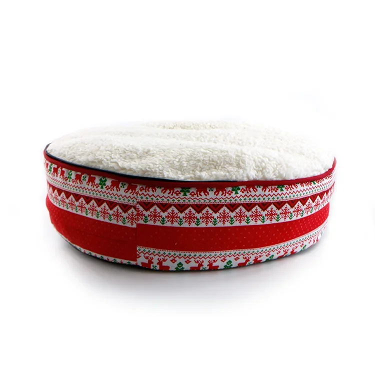 Best sales Christmas pet bed Warm luxury comfortable round mat and washable