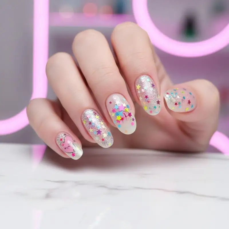 

Nail Art Star Sequin 1 Box Colorful Five-pointed Glitter Decor Kit for Salon DIY Manicure Accessory