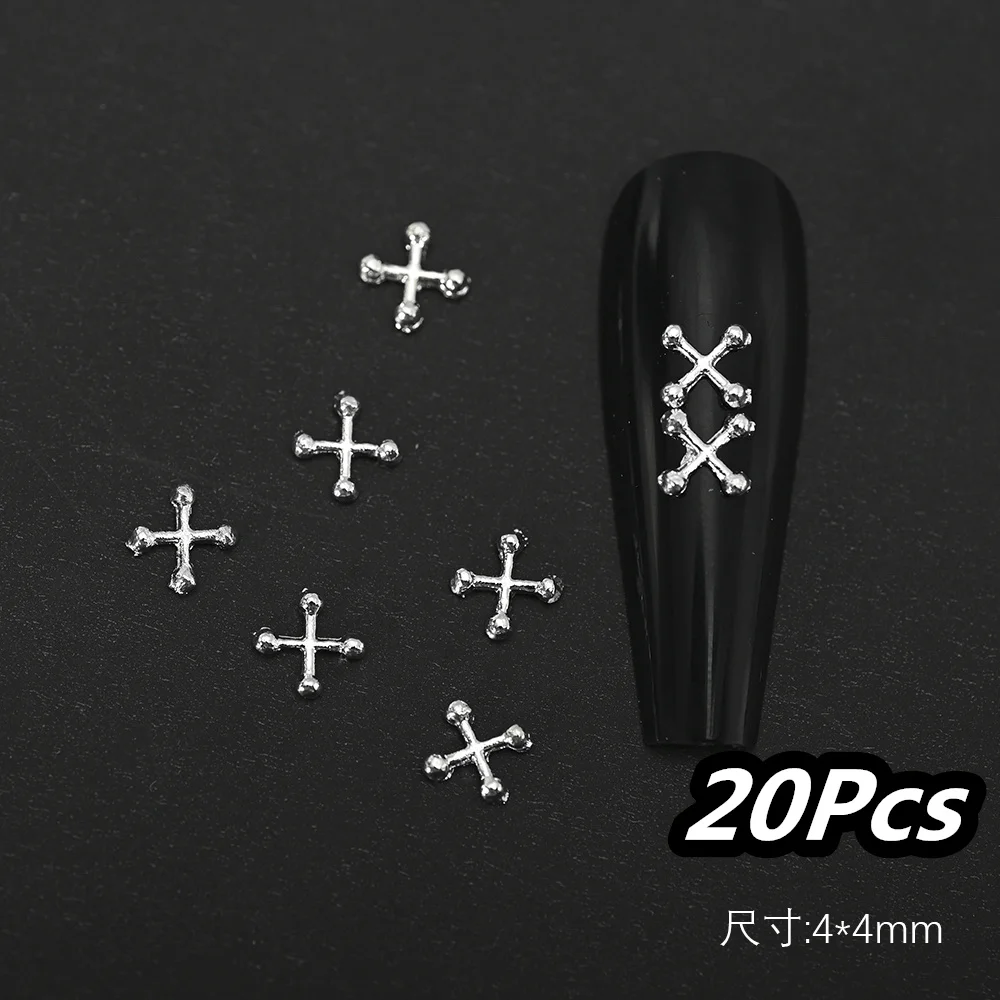 20Pcs HalloweenSilver Cross Y2K Nail Charm 4/6mm Gothic Alloy Cross Nail Art Decoration DIY Ancient Metal Cross Nail Supplies