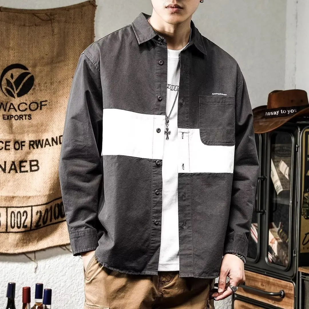 Men's Casual Cotton Shirt American Retro Workwear Jacket Spring Autumn New Style Versatile Loose Fit Long Sleeve Button up