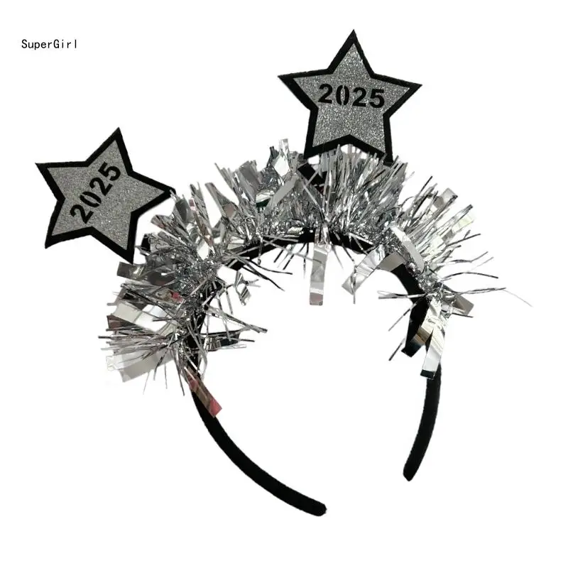 New Year Costume Headband Glitter Stage Tinsel Headwear 2025 New Year Party Props 2025 Tinsel Headband J78E