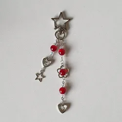 red star heart beaded phone keychain Star charm Handmade