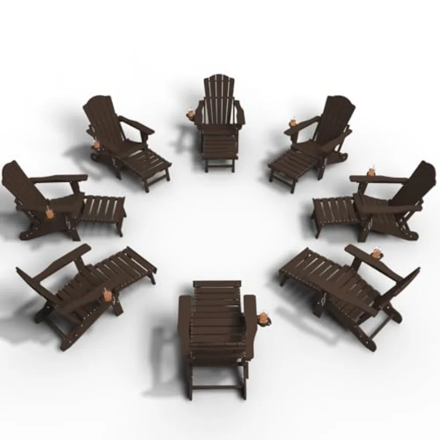 

Регулируемые стулья Адирондак с выдвижной подставкой для ног, набор из 8 штук, складные стулья Адирондак из HDEP с подставкой для ног и подстаканником, все в одном комплекте.