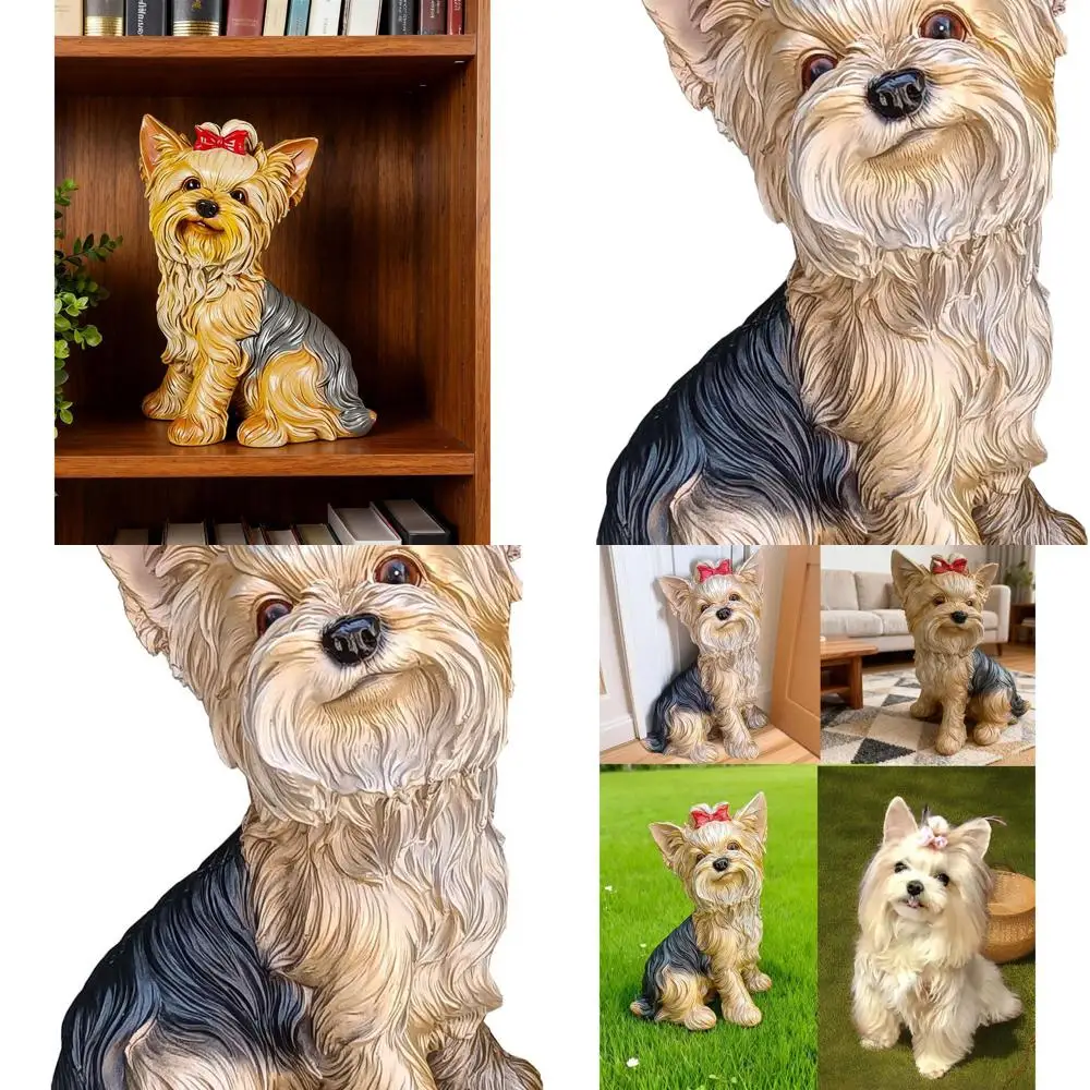 12.8 Handcrafted Resin Yorkshire Terrier Statue, Painted Yorkie Dog Sculpture for Home, Garden, Christmas Decor