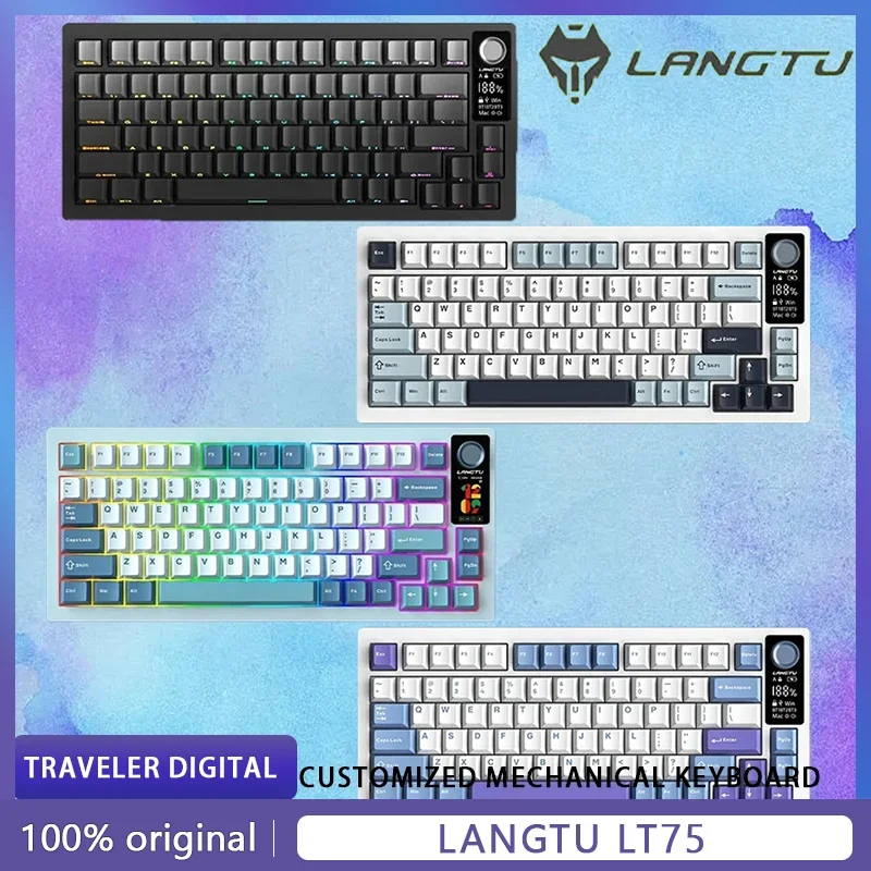 

Langtu Lt75 Mechanical Keyboard Tri-Mode PBT Gasket RGB Wired/Wireless/Bluetooth 80 Keys Customized Office PC Gaming Keyboard