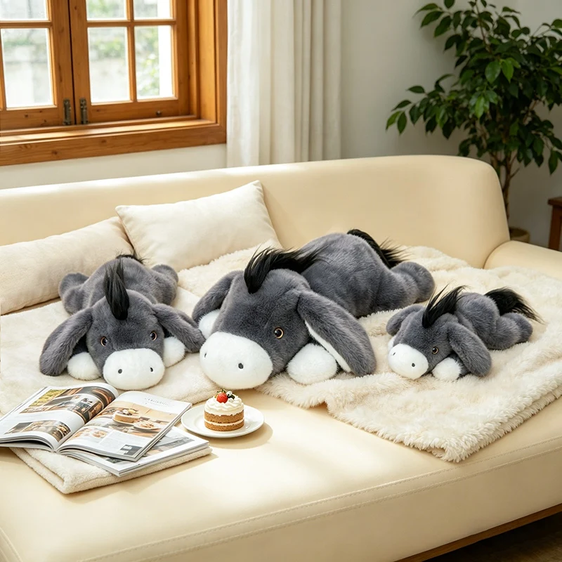 Realistic Lying Donkey Plush Toy Prone Fluffy Burro Stuffed Doll Farm Animal Sofa Hug Pillow Homedecor Plush Toy Dolls