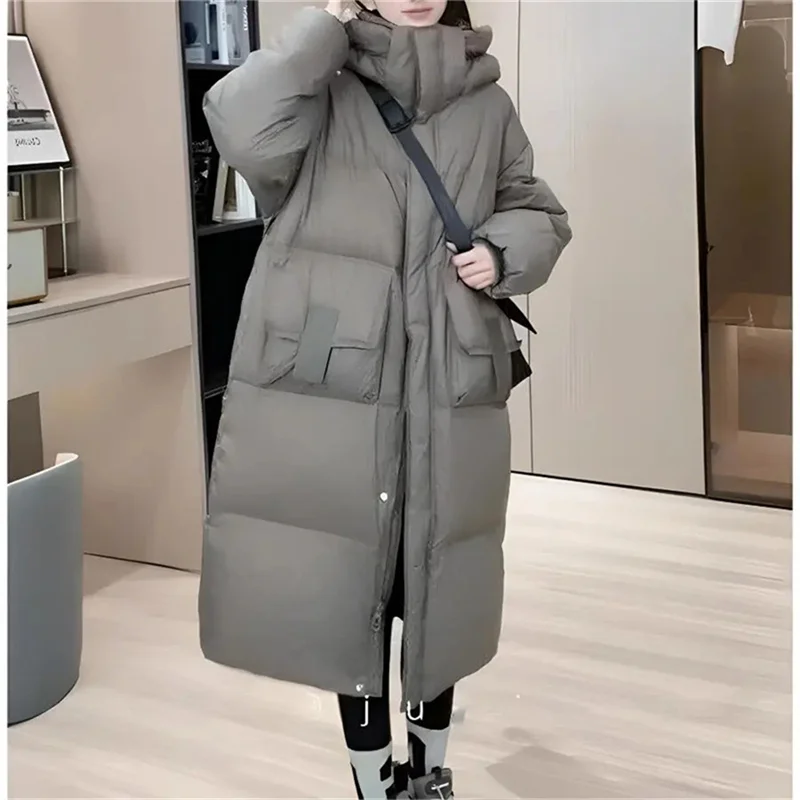 2024 Autumn/Winter Trendy Maillard Mid-Long Knee length Breadms Thick Loose Jackets Winter Fashion Cotton Jackets Hooded Parkas