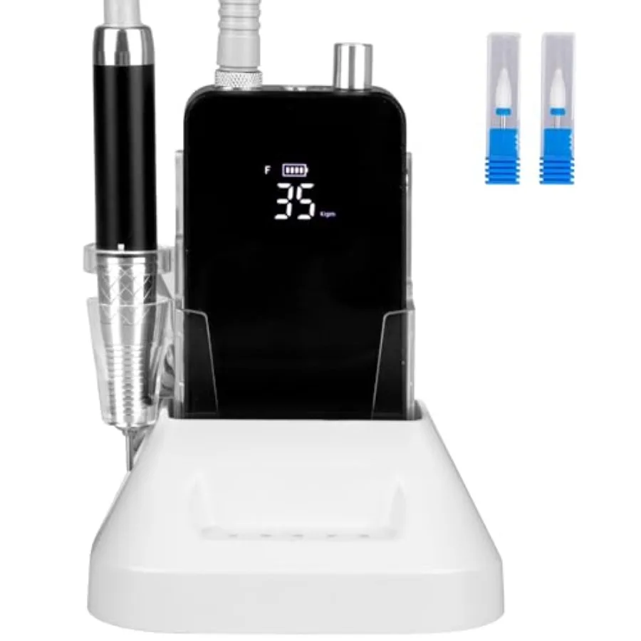 

Беспроводная аккумуляторная профессиональная электрическая машинка для маникюра 2-в-1 с бесщеточным двигателем, 35000 об/мин, портативная, для геля/акрила