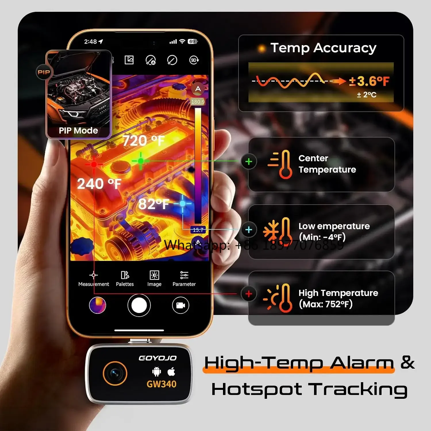 GW192A GW340 Thermal Camera For IPhone/Android/Tablet 512*384 X³IR Resolution Thermal Imager USB-C Port Home Inspection HVAC