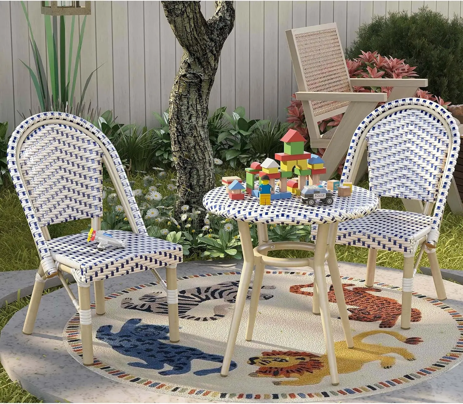 24/7 تسوق في المنزل AMJEG-BD628OW-5QL مجموعة جلوس خارجية للأطفال من الألومنيوم مكونة من 3 قطع للفناء الخلفي والفناء والسطح والحديقة N