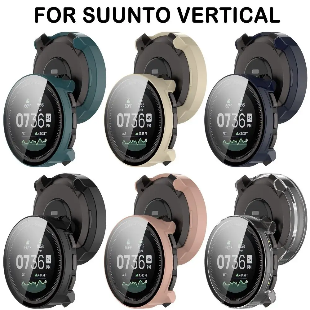 PC+Tempered Protective Case Full Coverage Bumper Screen Cover Anti-Scratch Protector Shell for Suunto Vertical