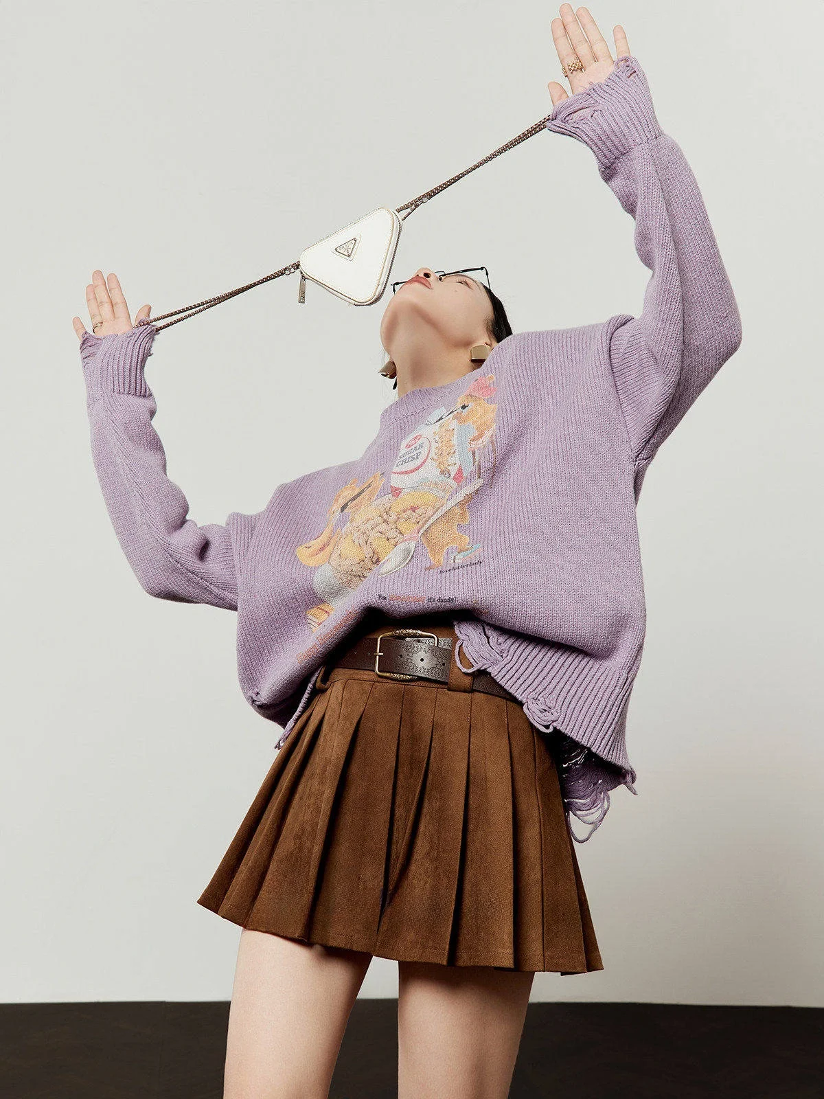 

Zhou Li Wu Purple Squirrel Loose Knitted Sweater Women's Casual Sle Spring New Arrival Versatile Comfortable Knit Top