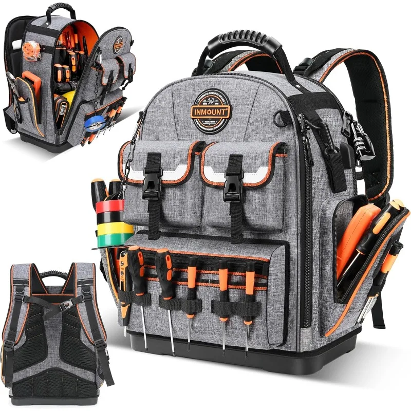 

Tool Bag Backpack - Heavy Duty Tool Backpack Water-resistant HAVC Tool Bag Organizer, Electrician Bag with Molded