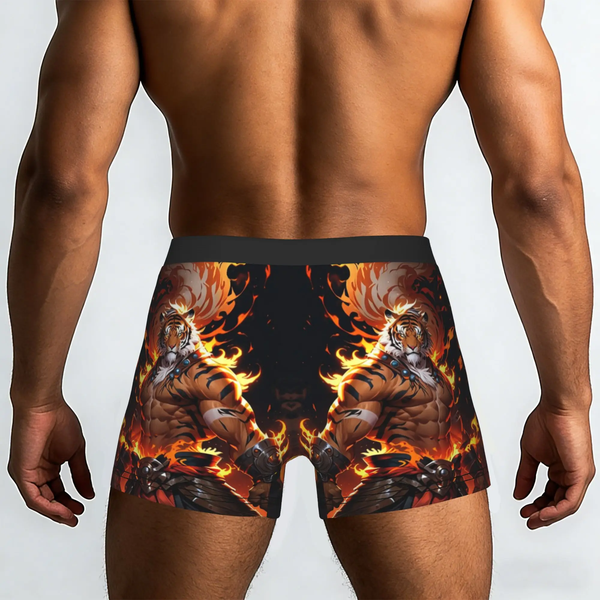 Flame Warrior Tiger Character Art  Underpants Homme Panties Men's Underwear Comfortable Shorts Boxer Briefs