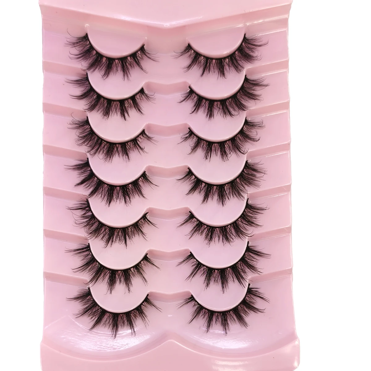 7pairs Fluffy Lashes Cat Eyelashes Fluffy Soft Short Full Strip Lashes Natural Long Clear Band Lashes Faux Mink Lashes Makeup