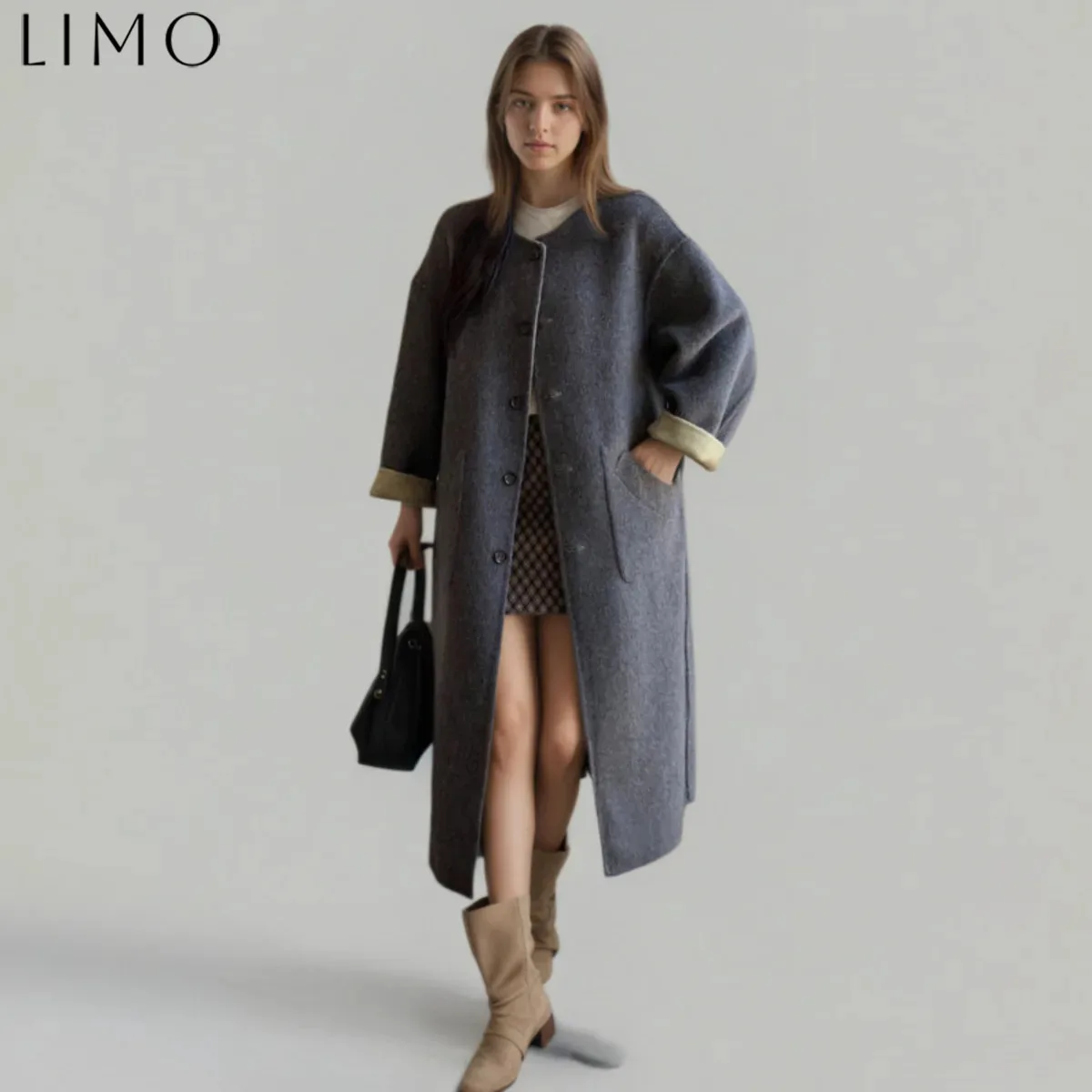 

LIMO Women's Vintage Wool Cotton Long Coat for Autumn Winter Commute, Stylish Travel Friendly Warm Outerwear