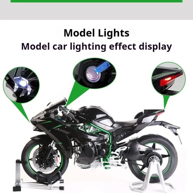 FOR Kawasaki H2R 1:6 model new realistic locomotive model figurine ignition spray boys'Christmas gift,birthday gift collection
