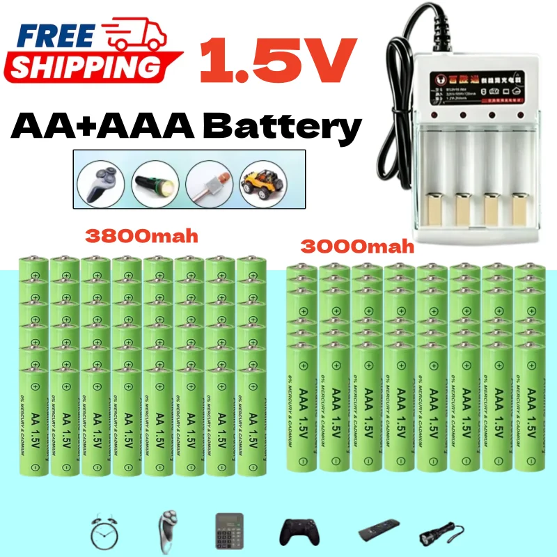 Neue Marke 1,5V AA Hochleistungs-3800 mAh + 1,5V AA3000 mAh Alkaline 1,5V Uhr Spielzeug Kamera Batterie Wiederaufladbare Batterie + Ladegerät
