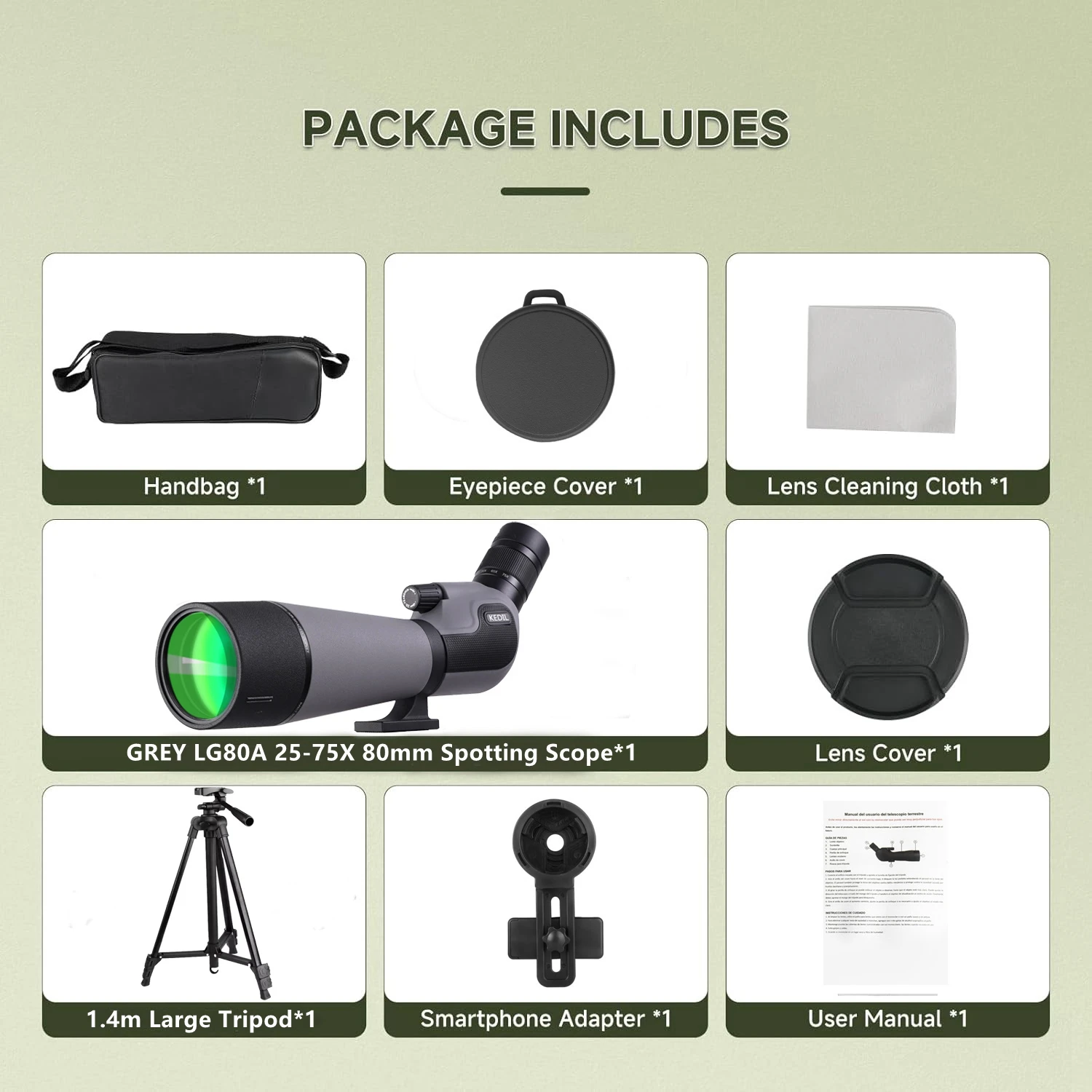 25-75x80 Nieuwe versie Spotting Scope voor schieten Lange afstand HD Scope met statief Telefoonadapter voor vogels kijken in het wild