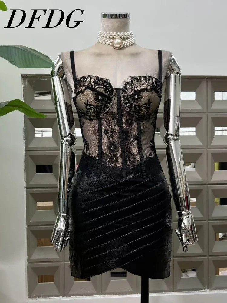 

DFDG Женский дизайнерский жилет с v-образным вырезом и вырезом на костях 2025 года и облегающая облегающая юбка, комплект из 2 предметов, весенне-летний наряд